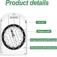FUOYLOO 1pc Portable Mini Hiking Compass Set, Made Of High Transparency Material, Multi-Functional Survival Keychain Compass, Suitable For Outdoor Camping, Hiking And Navigation Scenarios - Black - View 6
