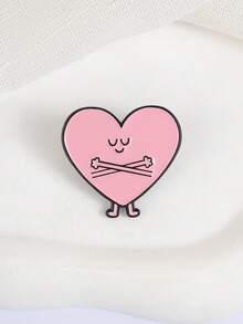 1 Pc Cute Crossbones Heart Enamel Pin, Unique Fashion Accessory, Perfect Gift Idea, Durable & Stylish Design, Ideal For Lovers - Pink - View 6