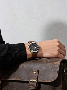 Fossil This Watch Features A Leather Strap, Presenting A Lightweight, Luxurious And Fashionable Style. The Blue Three-Hand Chronograph Dial Is Suitable For Both Business And Casual Occasions. The Watch Is Equipped With A Quartz Movement And Has Water Resistance Functionality. This Is A Men's Watch Model FS4813. - Black - View 4