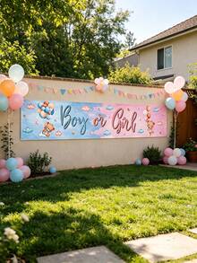 Phông nền tiệc tiết lộ giới tính 40x200cm, banner treo trang trí tiệc mừng em bé hình gấu bông màu xanh dương và hồng với bóng bay và mây, trang trí tiệc mừng em bé, trang trí sinh nhật lần thứ nhất, trang trí tiệc tiết lộ giới tính, trang trí treo trong nhà và ngoài trời, trang trí sân vườn, món quà hoàn hảo cho các bậc cha mẹ tương lai. - Nhiều màu - Xem 4