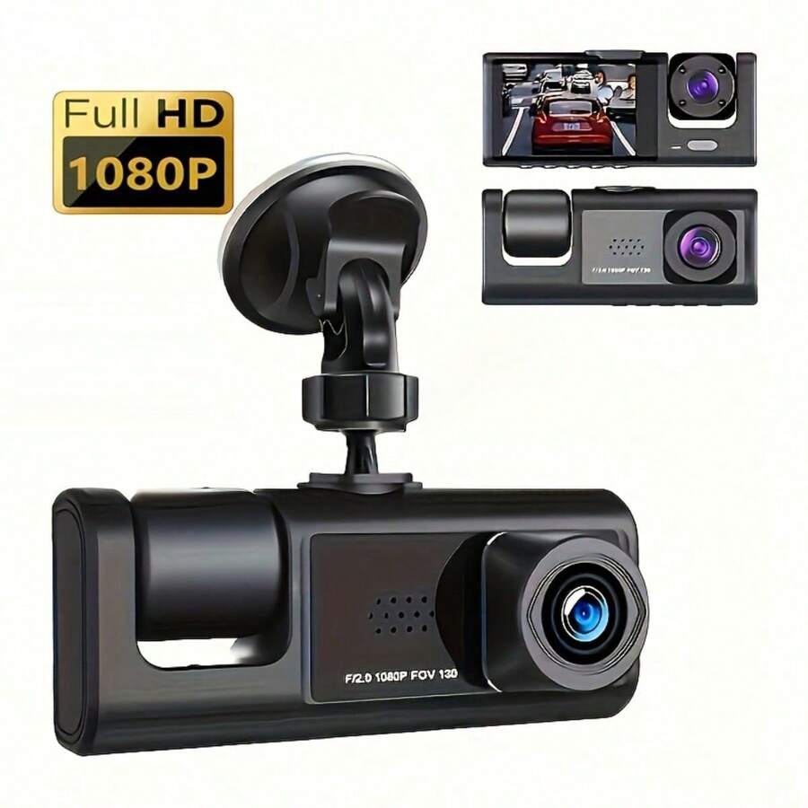 Dual Lens Car Dash Cam, 1080P Front & 480P Built-In Camera, 2'' IPS Screen, IR Night Vision, Wide Angle, Universal Vehicle Driving Recorder