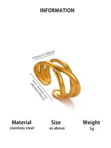 1 Pc Minimalist Line Wide Ring For Women Gold Color Stainless Steel Geometric Ring Birthday Party Jewelry Gift - Multicolor 2 - View 7