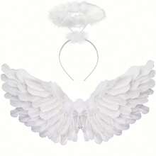 2 piezas Conjunto de disfraz de ángel con alas y aureola, que incluye alas y aureola - Adecuado para niños y adultos - Opción ideal para Halloween y Navidad - Multicolor - Ver 2
