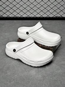 Plus Size (39-48) Men's Summer Outdoor Sports & Casual Sandals, White Solid Color, Breathable Soft Comfortable, Anti-Slip Durable Thick Sole Beach Slippers - White - View 1
