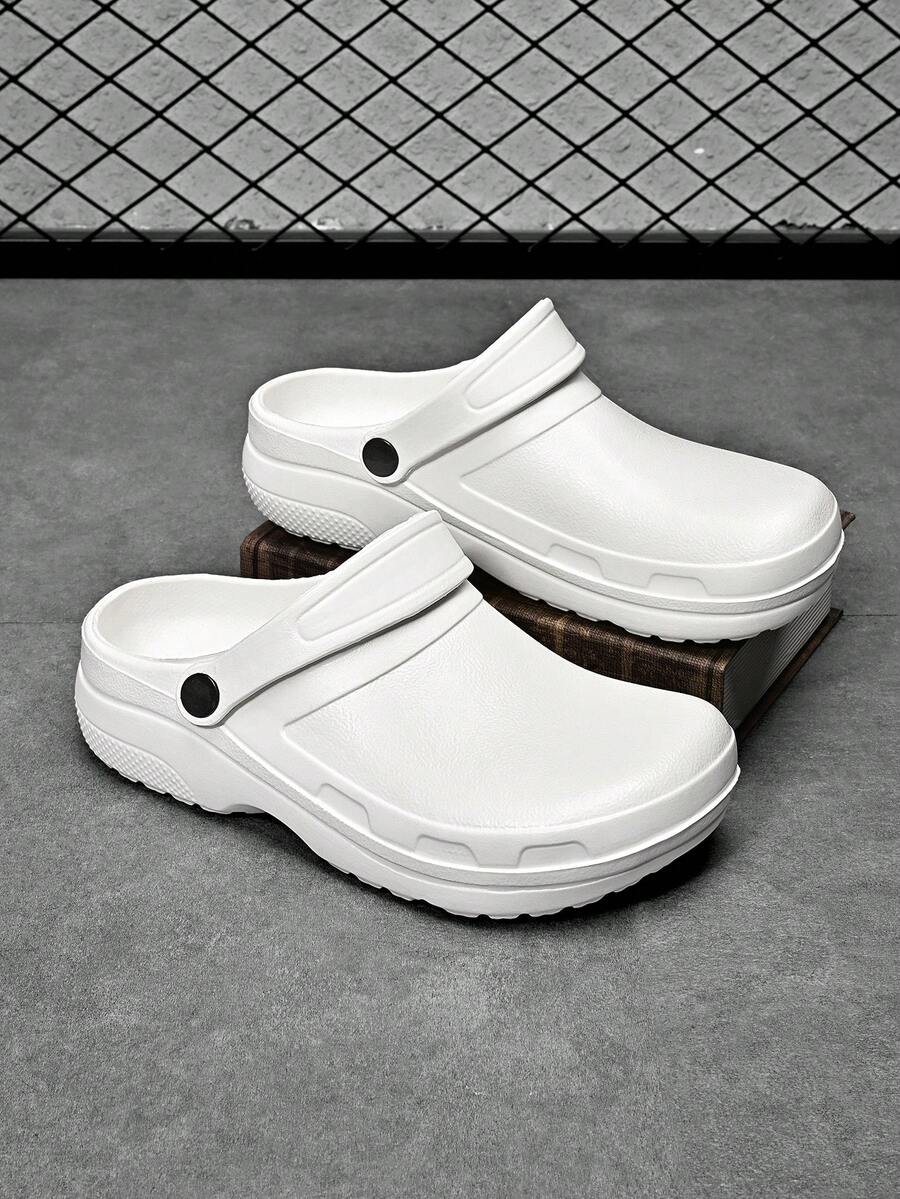 Plus Size (39-48) Men's Summer Outdoor Sports & Casual Sandals, White Solid Color, Breathable Soft Comfortable, Anti-Slip Durable Thick Sole Beach Slippers - White - View 1