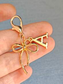 Elegant Bow Tie Fashion A-Z Letter Keychain, Gold Letter Pendant, High-Value Cute Letter Keychain, Bag Charm, Key Chain Accessory, Phone Case Wallet Car Key Decor, Sweet Casual Fashion Accessory For Bag, Backpack, Car Keys, Birthday, Valentine's Day, Mother's Day Gift For Friends And Family, Daily Use, Party, Travel, Graduation - Multicolor - View 21