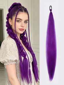 28 Inch Purple Braided Wig With Elastic Band, Women's Hair Extensions, Ombre Purple Braided Ponytail, Synthetic Material - Purple - View 9
