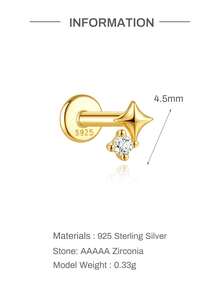 EleRunis 1 đôi bông tai hình ngôi sao tám cánh bằng bạc Sterling 925, thích hợp đeo hàng ngày cho nữ, dự tiệc cưới, lễ đính hôn, kỷ niệm, ngày Valentine. - Vàng - Xem 7