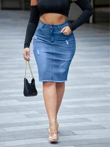 Plus Size Women Stretch Tight Sexy Denim Mini Skirt Casual Vacation Summer - Medium Wash - View 5