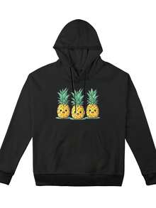 Men's Hoodie - Black Hawaiian Pineapple Pattern Pullover Sweatshirt With Kangaroo Pocket And Adjustable Hood, Washable Long Sleeve Sweatshirt, Suitable Gym And Casual Daily Wear - Tropical Aloha Style Clothing, Comfortable Fall/Winter Sweatshirt - 黑色 - 查看 1