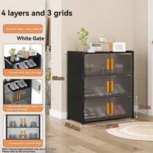 1 pieza Gabinete para zapatos de gran capacidad con doble puerta en color negro, marco de aleación galvanizada y panel transparente de PP, estante de almacenamiento de zapatos a prueba de polvo, estante apilable para zapatos adecuado para pasillo, armario y sala de estar - Negro - Ver 6