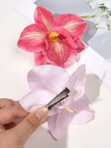 2pcs Tie Dye Pink Gradient Faux Flower Hair Clips, Decorative Side Bangs Fixation, Romantic French Countryside Vibe, Suitable For Beach, Party, Vacation, Claw Clips - Multicolor - View 5