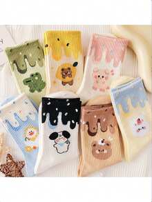 7 Pairs Women's Mid-Calf Socks, Fall/Winter New Ins All-Match Student ' Socks, Korean Sweet & Cute Japanese Jk Style Daily Wear - Multicolor - View 2