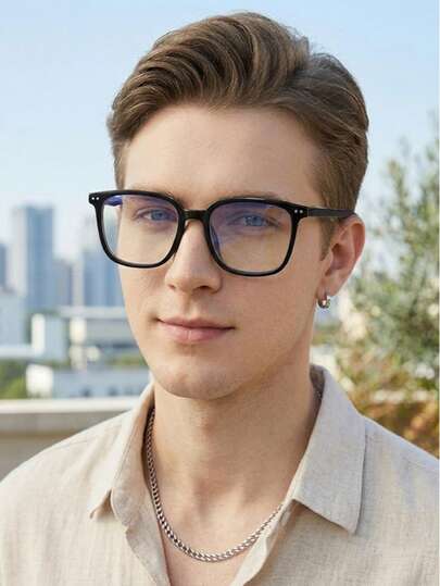 1副超轻方形镜框无度数眼镜，男女通用，时尚高清PC镜片，铆钉装饰，适合通勤、办公、娱乐和日常佩戴