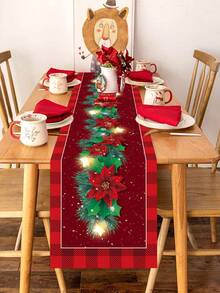 1pc Christmas Table Runner, Red Floral Vine & Pentagram Pattern Tablecloth, Party Tablecloth, Merry Christmas Tablecloth, Christmas Decoration, Christmas Tabletop Decor, Christmas Ornament, Restaurant Decor, Fireplace Decor, Christmas Party Supplies, Christmas Eve Decoration, Christmas Gift, Party Favor, Home Christmas Decor, Room Decor, Kitchen Table Runner, Halloween Decor, 2027 New Year Party Decor, New Year Gift, Winter Decor - Star Red Flower Vine - View 12