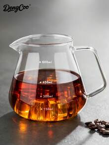Dengcoo 1pc Glass Coffee Pot With Scale, Moka Pot, Handmade Coffee Pot Without Lid - Transparent Square Handle Sharing Pot Without Lid - View 1