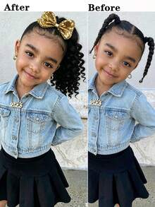 8 Inch Kids Wig Ponytail Curler Set, 1 Piece Hair Accessories For Girls - Natural Black - View 4