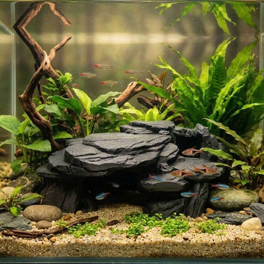 Decoración de acuario simulada de cueva, escondite para peces y camarones, refugio para reptiles, ornamento de paisaje de terrario creativo - A - Ver 1