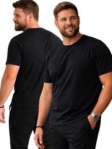 Men's Basic Plain Short-Sleeve T-Shirt Plus Size Summer Loose None Christmas Halloween - 黑色 - 查看 3