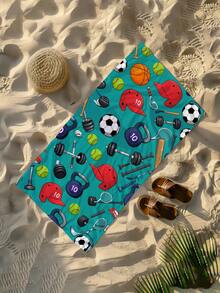 1pc Sports Ball Pattern Kids Beach Towel, Super Absorbent Large Beach Blanket, Suitable For Travel, Swimming Pool, Diving, Surfing, Yoga, Camping, Available In Multiple Sizes, Beach Accessories - Multicolor - View 10
