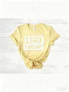 May 5th Day Casual T-Shirt 100% Cotton Women's Summer Top. On Fridays We Wear Red Shirts, We Wear Red To Remember Everyone's Deployment. American Flag American Veterans T-Shirt, American Flag T-Shirt 180g Breathable Cotton Tee, All Match - 黃色 - 查看 14