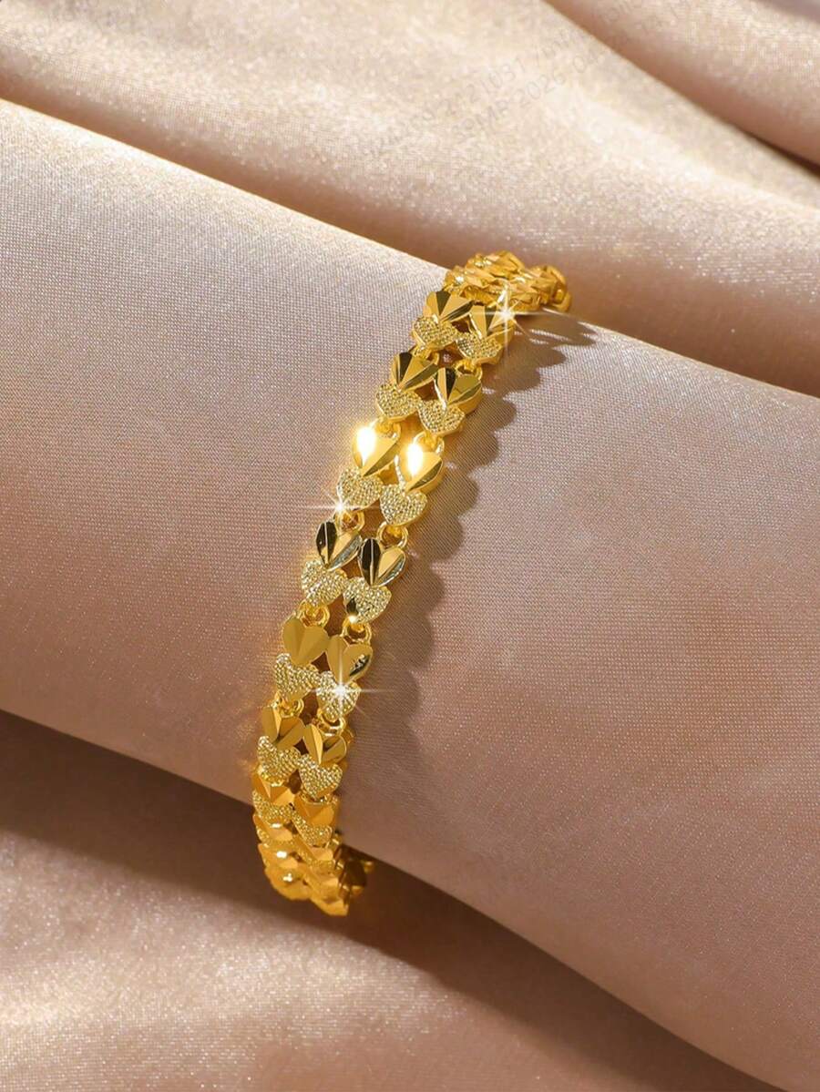 1pc Elegant Women's Bracelet, Fashionable Versatile Gold-Plated Double Fish Design Bracelet, Suitable For Daily Wear - Yellow Gold - View 1