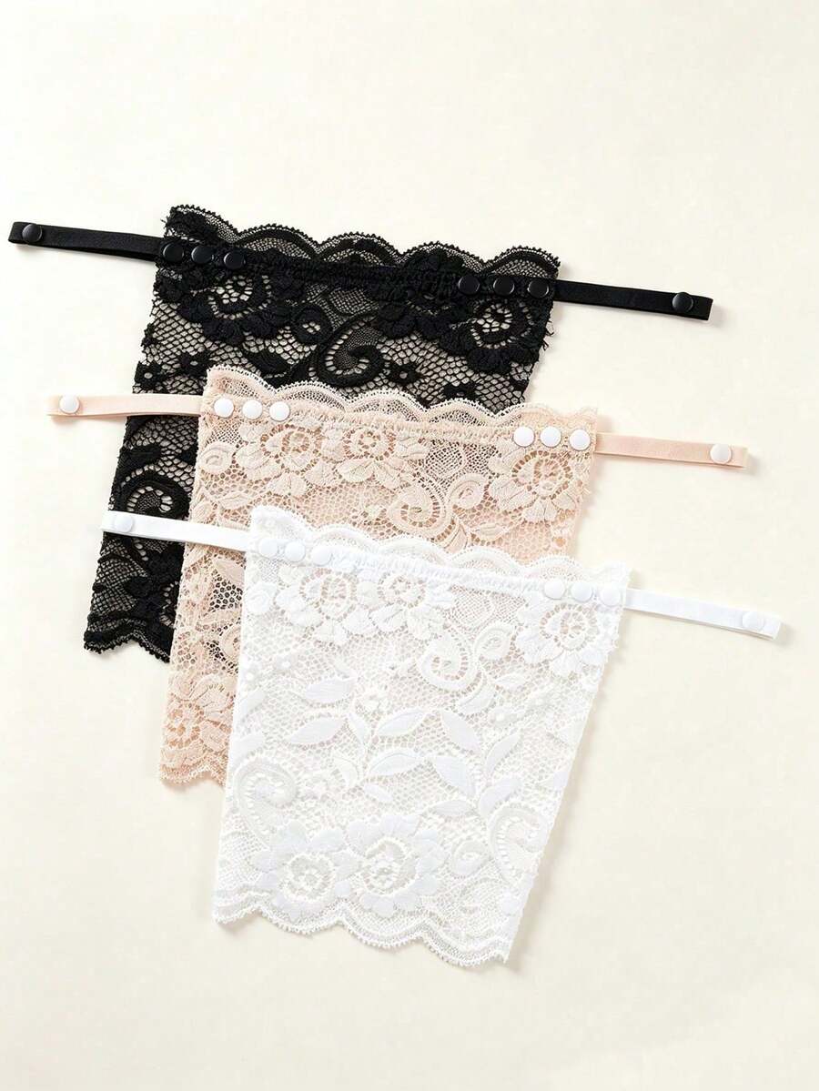 3件套女士可调节三档黑白蕾丝领胸罩 - 彩色 - 查看 1