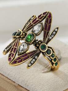 1pc Vintage Elegant Gold Dragonfly Hollow Ring, Inlaid With Synthetic Zirconia. This Graceful Accessory Is Suitable For Women To Wear At Holiday Parties, And Can Also Be Given As A Commemorative Gift. - Gold - View 11