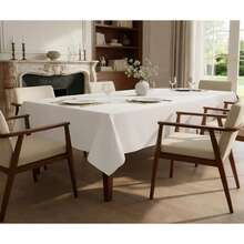 Rustic Dining Tablecloth 200x140cm, Synthetic Linen Fabric - White - View 3