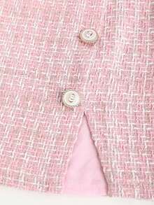 Falda mini con abertura, decorada con botones, de cintura alta y corte evasé en tejido de tweed rosa de moda y versátil para mujer - Negro - Ver 10