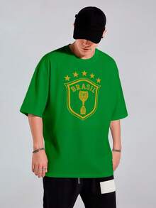 Oversized T-Shirt Brazil World Cup Stars Champion Shield Print Football Fashion Cup REF 3558 FLUXOGEEK - Green - View 1