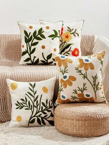 1pc Spring & Summer Floral Embroidery Decorative Pillow Cover, 17.7inch*17.7inch, Pillow Insert Not Included - Flowers 3237 - View 5