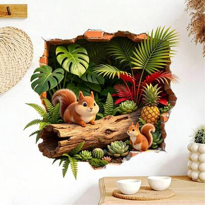 CHAILLY Autocollants muraux de écureuil et pastèque mignonne, autocollants amovibles pour la décoration du salon et de la cuisine