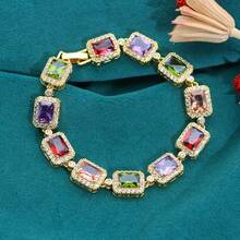 1 pieza Elegante pulsera de tenis para mujer, diseño cuadrado vintage con circonita cúbica brillante, adecuada para vacaciones, uso diario, boda, Día de San Valentín, Día de la Madre, regalo de Navidad - vistoso - Ver 3