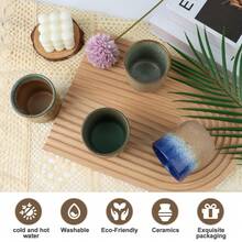 Japanese Ceramic Tea Cup Set Of 4, Aesthetic Handmade Kiln Glaze No Handle Teacups, Vintage Multicolor Pottery Matcha Cup Coffee Cup Water Cup Wine Cup, Artisan Tea Set With Gift Box For Women Home Restaurant Birthday Gift Christmas Gift - Earth Color - View 5