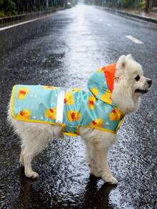 1pc Reversible Dog Raincoat, Waterproof Pet Jacket With Duck Print, Machine Washable, Adjustable Straps For Small To Large Breeds - Yellow - View 12