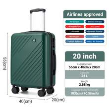 Set di valigie da viaggio in 3 pezzi con scocca rigida in ABS+PC: bagaglio a mano da 20", valigia media da 24" e valigia grande da 28"; ruote silenziose a 360°, chiusura a combinazione, leggere e robuste, ideali per weekend, vacanze e viaggi di lavoro - Verde - Visualizzare 7
