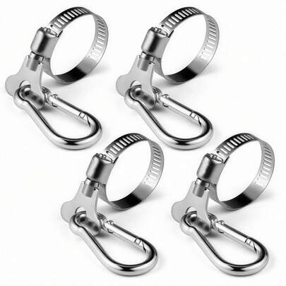 Bộ 4 kẹp cờ bằng thép không gỉ bền chắc, đường kính điều chỉnh được từ 0,75-1,2 inch, kiểu móc treo, thích hợp cho thuyền, du thuyền, xe tải, xe địa hình, vườn, nhà cửa - Vòng kim loại gắn cờ, không cần nguồn điện hoặc pin.