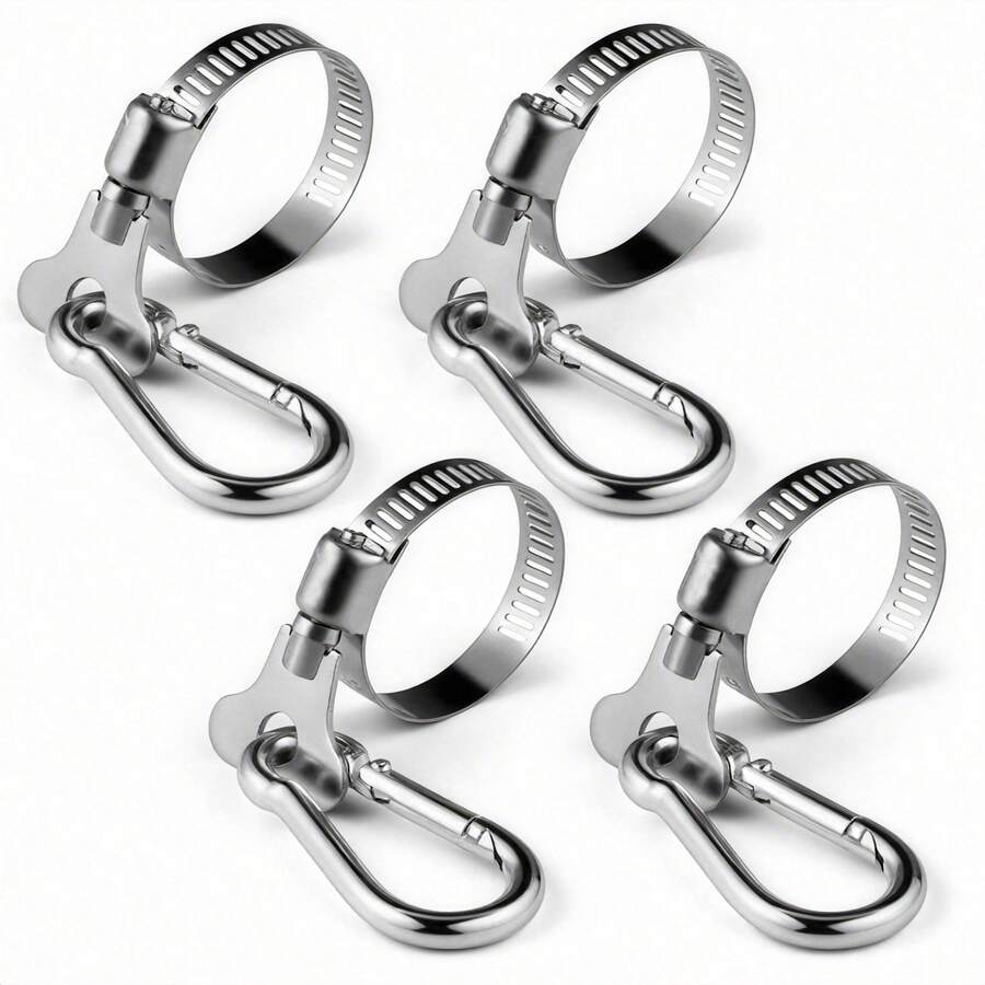 Bộ 4 kẹp cờ bằng thép không gỉ bền chắc, đường kính điều chỉnh được từ 0,75-1,2 inch, kiểu móc treo, thích hợp cho thuyền, du thuyền, xe tải, xe địa hình, vườn, nhà cửa - Vòng kim loại gắn cờ, không cần nguồn điện hoặc pin. - 4 mặt hàng - Xem 1