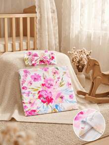 Receiving Blanket Headband Set Flower Print Baby Swaddle Blankets 0-3 Month - White - View 3