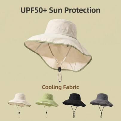 1顶男女通用UPF50+宽檐帽，带护颈，防水速干透气渔夫帽，可调节抽绳，适合户外徒步、钓鱼、露营、海滩等活动，轻便防水防晒，也适合骑行、旅行、日常使用。