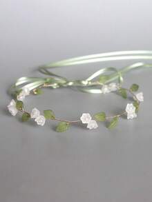 1pc Handmade Crystal Rose Flower Leaf Wreath Headband, Bridal Wedding Bridesmaid Beach Holiday Headpiece,Summer - Pink - View 14