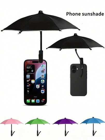 Paraguas de sol mini flexible con clip, adecuado para actividades al aire libre, sombreado, protección contra la lluvia, reducción del resplandor, aplicable a teléfonos, Kindles, dispositivos de navegación, sin necesidad de energía, adecuado para la playa, fotografía, soporte para teléfono de coche