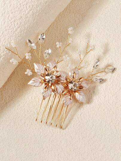 1pc Elegant New Bridal Hair Comb, Handmade Metal Flower Decor Headpiece For Wedding, Prom, Runway