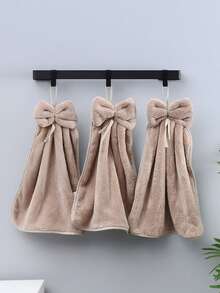 Set de 3 paños de cocina de felpa coral con lazo a rayas, suaves y absorbentes, con ojal para colgar - Café integral - Ver 10