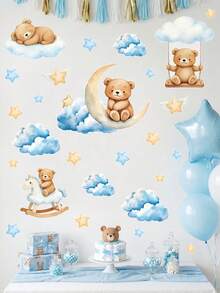 44 Stücke blaue Cartoon niedliche Bär Wandaufkleber, Panda Wolke Stern Muster PVC selbstklebende Wandaufkleber, geeignet für Babyparty Dekoration, Geschlechtsenthüllung Dekoration, Kinderzimmer Dekoration, 1. Geburtstag Dekoration, Wohnzimmer Schlafzimmer Arbeitszimmer Wanddekoration, Flur Dekoration, Büro Dekoration, Heimdekoration, Frühlingsdekoration, bringt frische Atmosphäre ins Zuhause, Abschlussfeier Dekoration - Blauer Bär - Übersicht 11