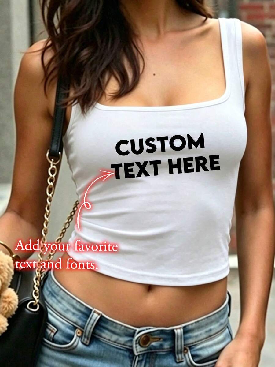 Customizable Women's Tank Top. Add Custom Text (Quotes, Phrases, Funny Sayings, Names, Slogans Sports White Summer - White - View 1
