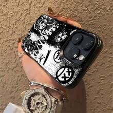 Iconos del graffiti grunge y la cultura pop en blanco y negro.funda de teléfono Fundas compatibles con ,Apple,VIVO,OPPO,,, y Honor.Fabricadas en silicona TPU,ofrecen protección contra golpes y caídas. - Negro - Ver 6