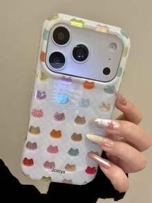 Funda de teléfono con diseño de gato de dibujos animados lindo compatible con iPhone 17Pro Max 17Pro 16ProMax 15 14 13 Pro Max para niñas, cubierta protectora anticaída - Cabeza de gato colorida - Ver 2