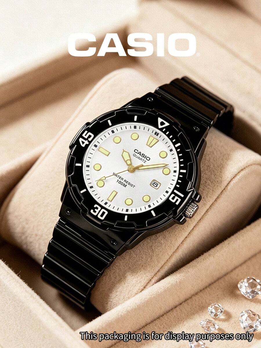 Casio Women's Contrast Diver Watch LRW-200H-7E1 Black Resin Women White Luminous Dot Dial Round Wristwatch Date 100M Waterproof – Sharp Two-Tone Sport Edge for Gym Streetwear Outdoor Training Cool Gift for Active Girls - 白色 - 查看 1